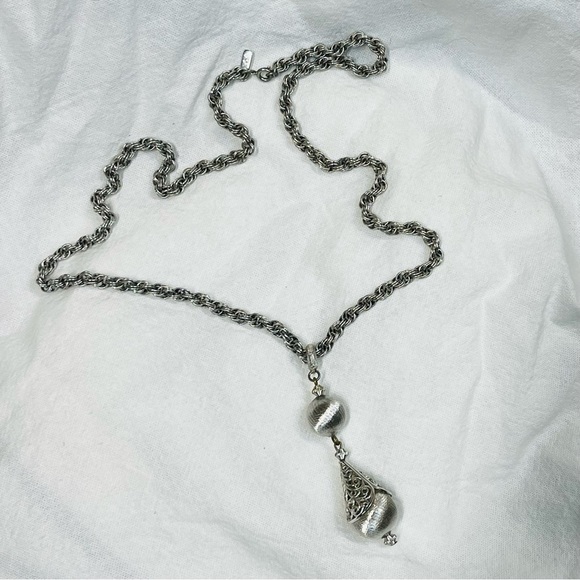 Monet Signed Vintage Bolero Tassel Necklace 1961 Silvertone - Picture 8 of 8